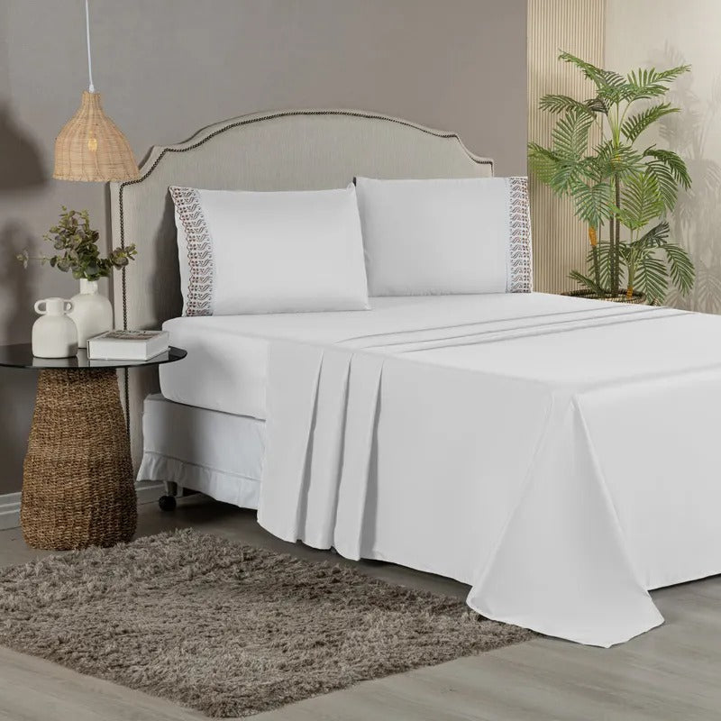 Jogo de Cama - Bordado Inglês ( branco)